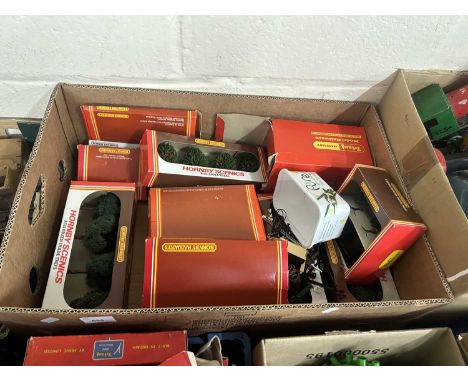Box of various Hornby model railway accessories