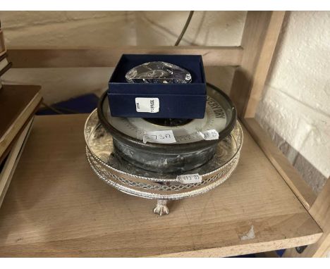 Mixed Lot: Barometer, silver plated tray and a small glass plaque