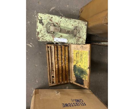 Boxed set The Alderman sign and price markers together with an ammunition tin