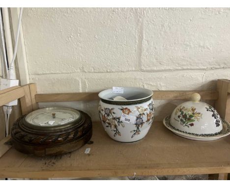 Mixed Lot: Oak cased thermometer, jardiniere and other items