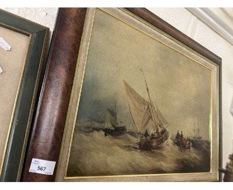 Framed oleograph shipping scene