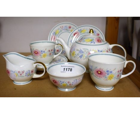 Ceramics - a Susie Cooper tea for two set, pastel floral design on white ground