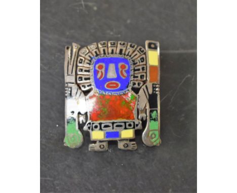 A 925 silver and enamel Aztec brooch