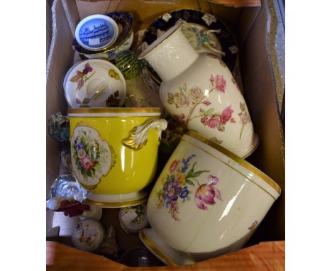 A Royal Crown Derby Vine cobalt soup plate, first quality; Portugese porcelain cache pots, various (2); Aynsley; Wedgwood; Ro