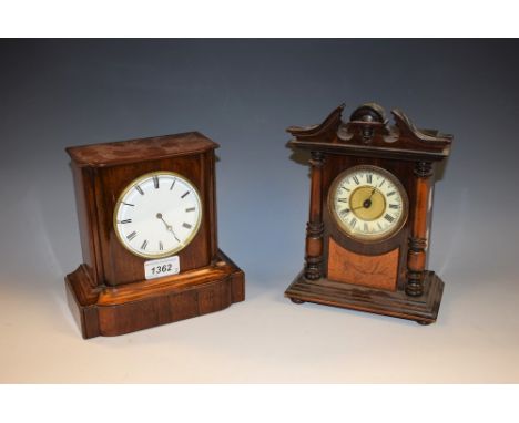 A German architectural mantel timepiece, made in Wurttemberg, swan neck pediment, number 1413, 23cm; a French mahogany mantel