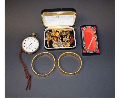 A Zenith silver pocket watch, white enamel dial, Arabic numerals, subsidiary seconds dial; assorted pair of cuff links; expan