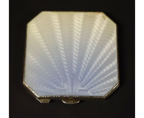 An Art Deco style hallmarked silver guilloche enamel compact