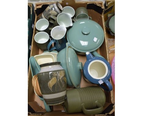 Ceramics - Denby Pottery Green Chevron pattern part tea set; other ovenware; Poole jug; etc.