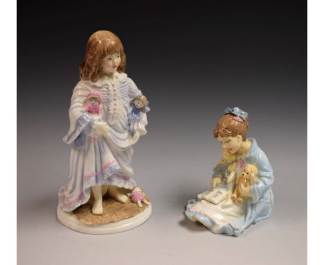 A Royal Worcester limited edition figure, Lullaby, 190/9500;  another Katie's Day Storytime, both printed marks (2)