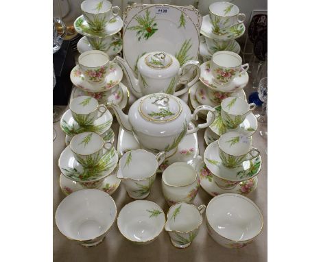 A Royal Stafford Broom pattern tea and coffee set for six including teapot, coffee pot, cream jug, side plates, coffee cups, 