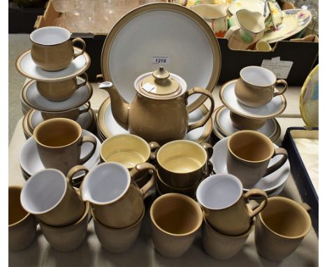 A Denby stoneware coffee coloured dinner, tea and coffee set, inc dinner, side plates, bowls, cups, saucers etc other spares 