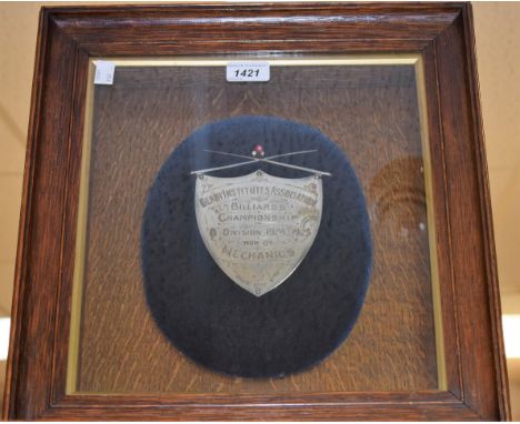 Local History - Sport - Billiards - a George V silver presentation shield, inscribed Derby Institutes Association Billiards C