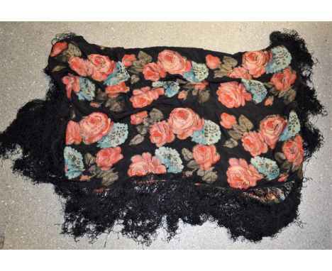 Vintage Costume - 1920's lamé floral silk shawl