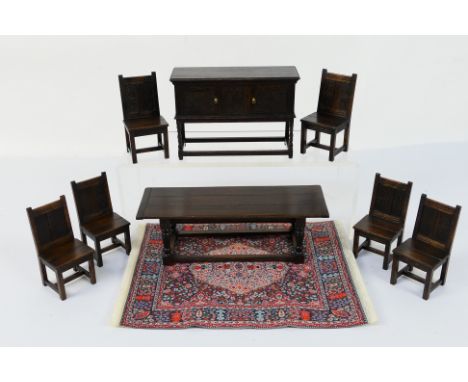 Tudor Time Miniatures by Norman Jones - 1:12 scale dining furniture comprising a very large Dining Table with double lunette 