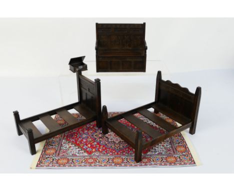 Tudor Time Miniatures by Norman Jones - 1:12 scale bedroom furniture comprising a Double Low Bed # DLB, a Single Low Bed # SL