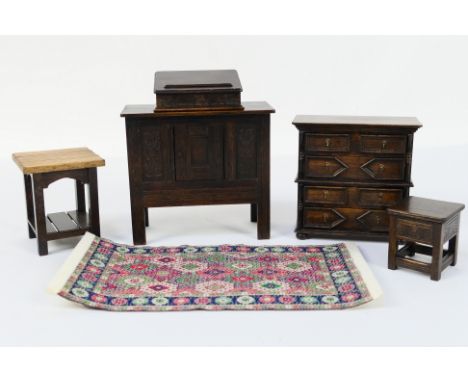 Tudor Time Miniatures by Norman Jones - 1:12 scale lounge furniture comprising a Cupboard with hinged single Drawer, a Chest 