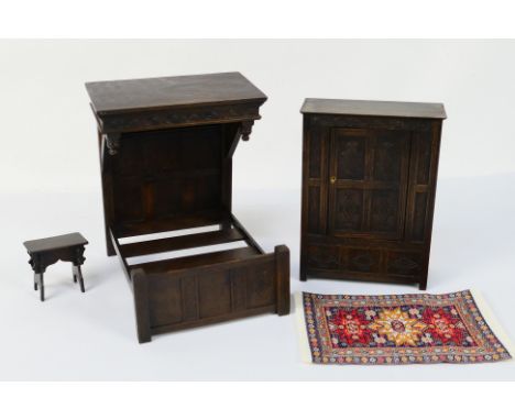 Tudor Time Miniatures by Norman Jones - 1:12 scale bedroom furniture comprising Double Half Tester (bed), the head with canop