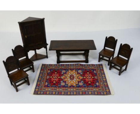 Tudor Time Miniatures by Norman Jones - 1:12 scale dining furniture comprising a large Dining Table with double lunette desig