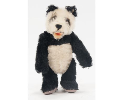 Steiff Germany early small Panda Bear plush toy, open mouth, felt pads, jointed limbs, 15cm.