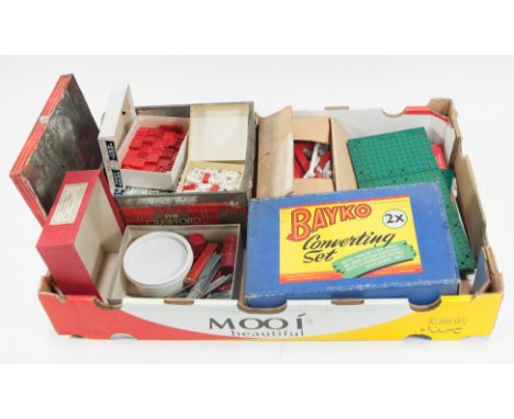 Bayko building sets and parts, quantity in box, c1960s.