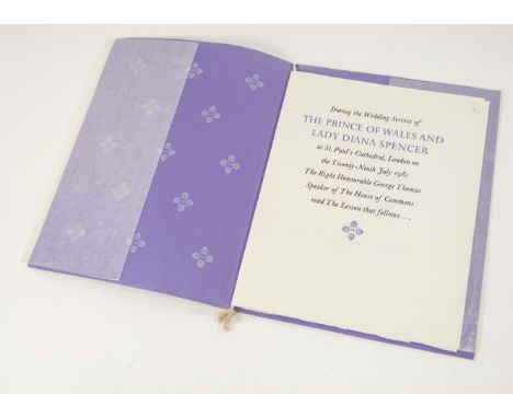 Original programme from The wedding service of The Prince of Wales and Lady Diana Spencer of the lesson spoken by the Right H