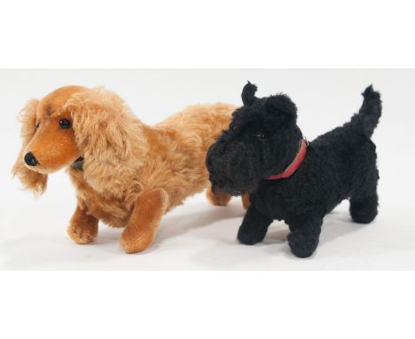 Two Steiff plush dog toys, a black Terrier and a Sausage dog, c1950s / 1960s, (2).