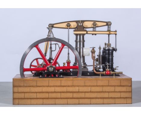 A well engineered model of a M.E. beam engine, built by Mr William Linfield, with cast upright cylinder with Watts parallel m