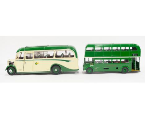 Sunstar large scale diecast model, 1:24 scale Bedford OB bus "Southern National" Brixham, along with a Mettoy tinplate model 