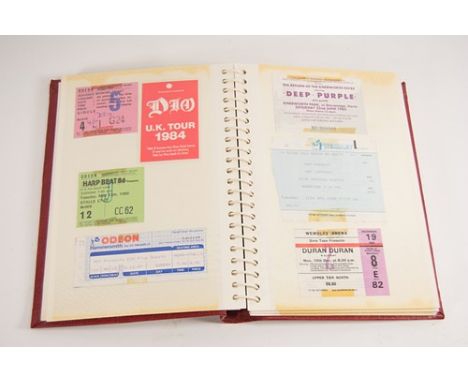 Album of approximately 160 music gig tickets and ticket stubs, dating from the 1970s to the 1990s, including concerts by; ACD