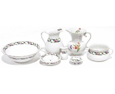 John Maddock &amp; Sons Royal Vitreous basin, ewer, chamber pot and jug, soap dish&nbsp;and another ewer&nbsp;marked 'Coronet