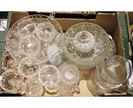 Set of seven Waterford cut glass champagne saucers, a waterford cut glass jug, 12 boxed wine glasses&nbsp;by Arcoroc for red 