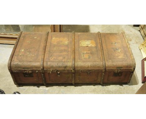 Large canvas and bentwood bound trunk, 120cm x 31cm x 59cm&nbsp;