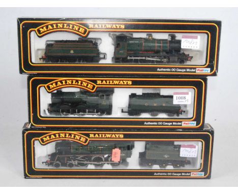 Three Mainline engines and tenders green BR standard class 4 (G-BG) BR green ex GWR mogul (G-BG) and GWR Collett goods engine