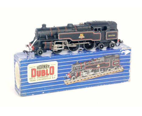 A Hornby Dublo EDL18 3-rail standard class tank engine, minor chips but good for age, box lid tape repairs (G-BD)