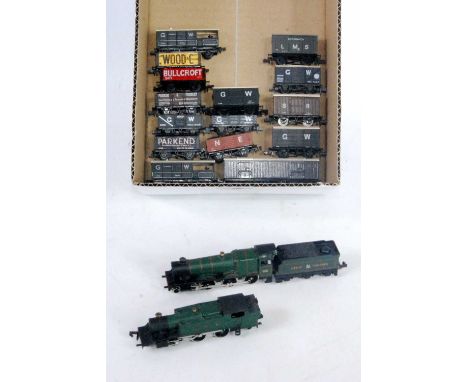 Graham Farish N gauge GWR Hall class engine and tender (G) prairie tank engine (G) and 15 wagons by Peco and Farish (G)