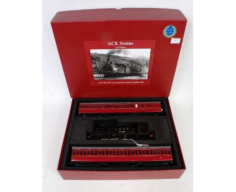 ACE Trains E/25-S G5 loco and coach set. LNER 0-4-4 loco black lined red 67260, with two BR(E) maroon suburban coaches one Al