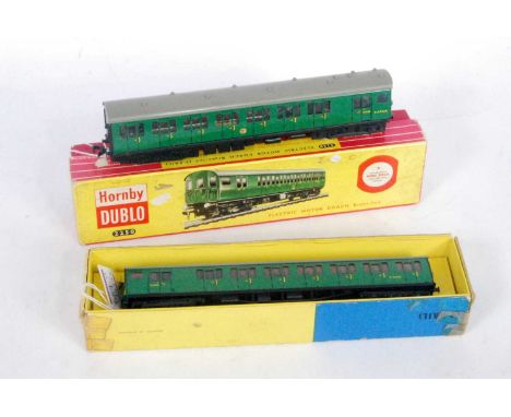 2250/4150 Hornby Dublo 2-rail EMU. Motor coach, very small sign of corrosion, front coupling missing (G)(BVG) with driving mo