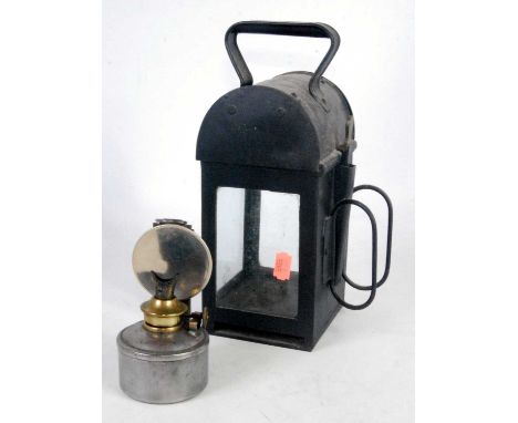 A BR Midland Region Railway hand lamp, mark to top cover, example appears to be overpainted, with burner