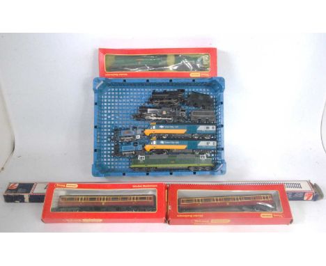 Small tray containing boxed Triang/Hornby R8698 Southern "Winston Churchill" engine and tender R747 and R748 LMS ex Caledonia