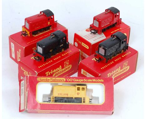 Selection of Triang period and later 0-4-0 diesel shunters, R253 early black no. 5 dock authority (G-BG) a later item repaint