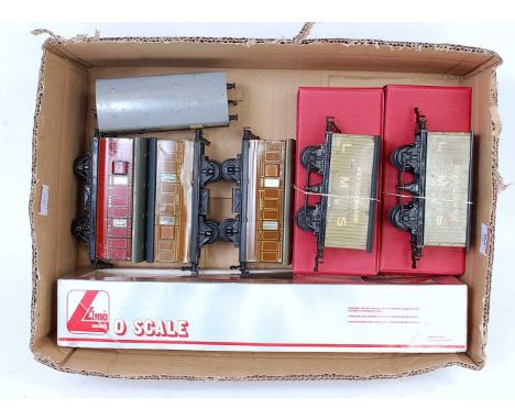Tray of rolling stock, all Hornby except Lima GW brake van (G-BVG), 2 x pre-war LMS refrigerator vans, repainted roofs (F-BD)