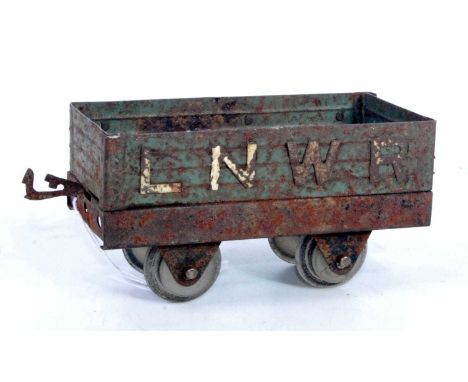 1920-23 Hornby open wagon LNWR early wagon base nut and bolt construction, grey body, clipon LNWR, brass buffers and hooks mi
