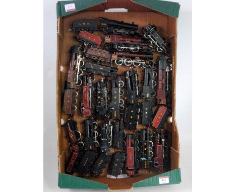 Large tray containing 19 tank and tender locos, mix of proprietary and kit built, all in variety of LMS liveries, includes a 