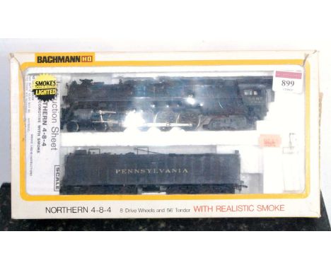 A Bachmann HO Pennsylvania Railroad Northern 4-8-4 steam engine and tender, smoke unit fitted (G-BG)