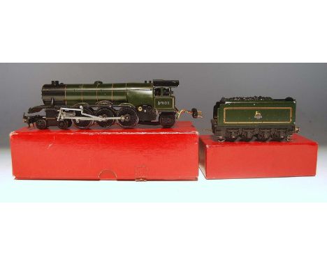 A Trix Twin Railway BR lined green 'Scotsman' engine and tender with instructions, chips to paintwork and loss to lining main