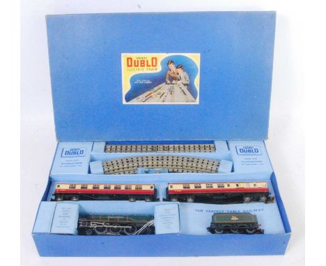 EDP12 Hornby Dublo 'Duchess of Montrose' passenger set, gloss loco and tender with two red and cream coaches, all (NM), track