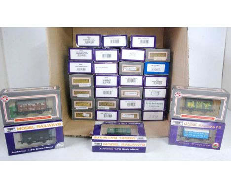 Large box containing 32 Dapol "Iron Mink" wagons in a variety of liveries, some duplication, some weathered (M-BVG-M)
