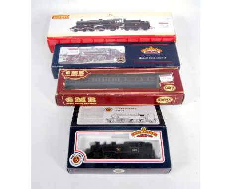 Bachmann 32-503 BR lined black early emblem standard class 5MT engine and tender lamps added (G-BG), a 31-450 A BR lined blac