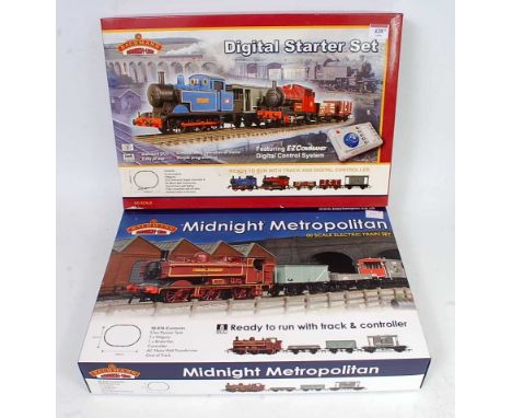 Two Bachmann sets: Midnight Metropolitan containing LT pannier tank, 3 wagons, track controller (NM-BNM) with digital starter