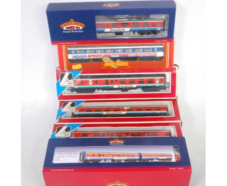 Three Bachmann and 3 Lima MK1 coaches, all "Sealink" livery (GNM-BGNM) and a Hornby R454 MK3a coach "Hoverspeed" livery (G-BG